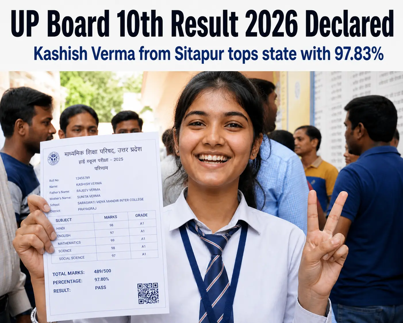 UP Board 10th Result 2026 Declared Kashish Verma Sitapur Ne State Top Kiya 97.83%