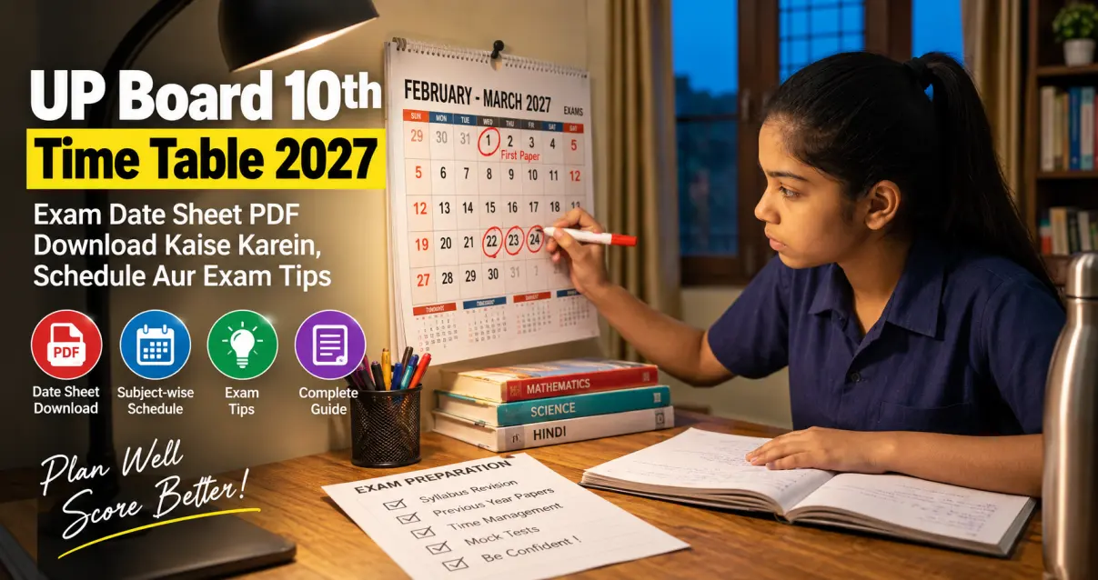 UP Board 10th Time Table 2027: Exam Date Sheet PDF Download Kaise Karein, Schedule Aur Exam Tips