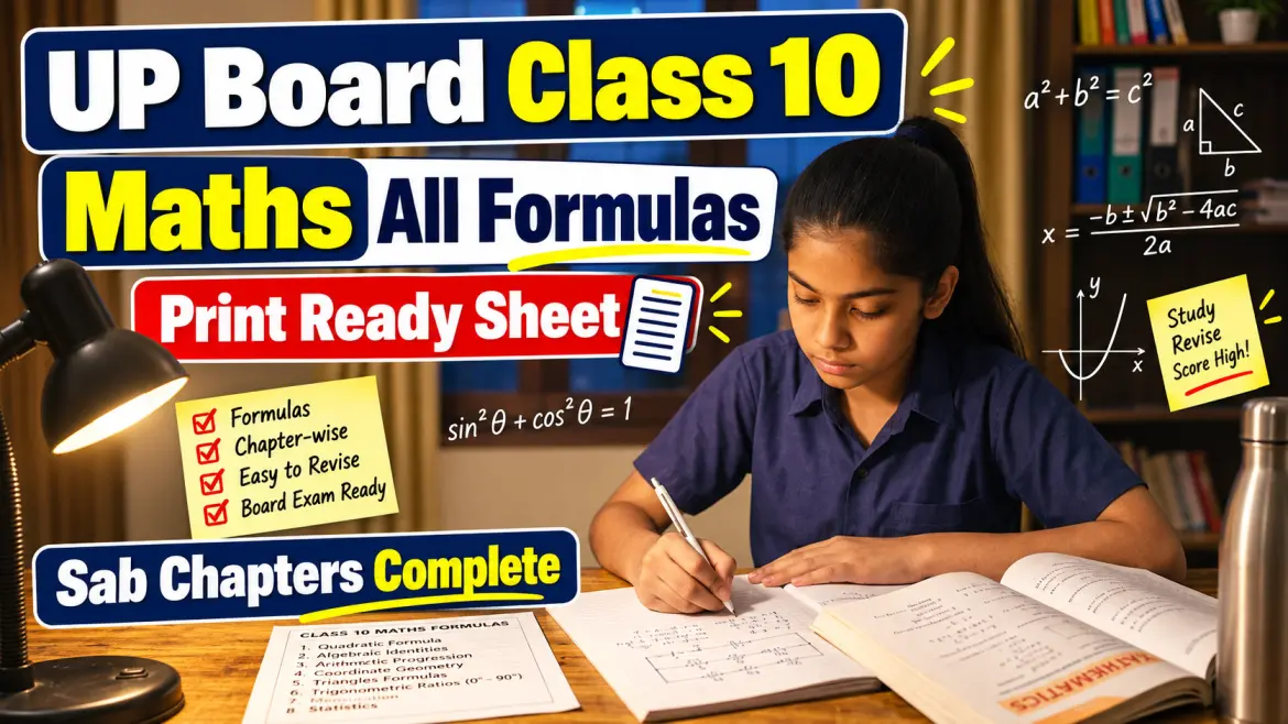UP Board Class 10 Maths All Formulas: Print-Ready Sheet Sab Chapters Complete