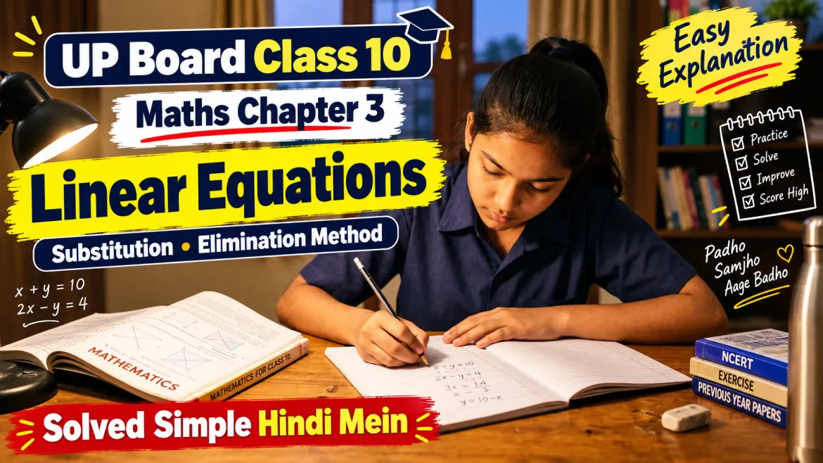 UP Board Class 10 Maths Chapter 3 Linear Equations: Substitution and Elimination Method Solved Simple Hindi Mein