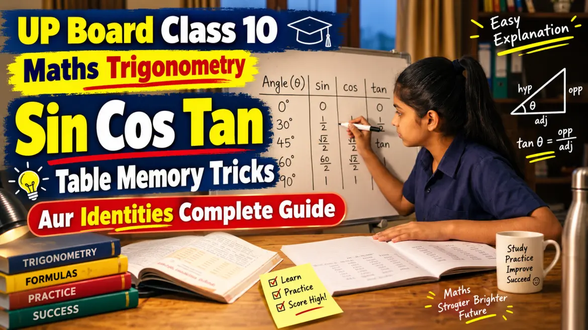 UP Board Class 10 Maths Trigonometry: Sin Cos Tan Table Memory Tricks Aur Identities Complete Guide